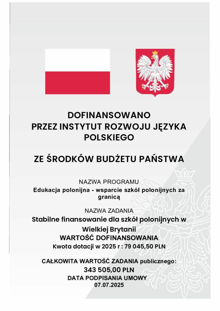 Dofinansowanie za pośrednictwem Stowarzyszenia „Wspólnota Polska” od Instytutu Rozwoju Języka Polskiego ze środków budżetu państwa. Plakat Informacyjny A4 Wersja Word 1 Pdf 724x1024